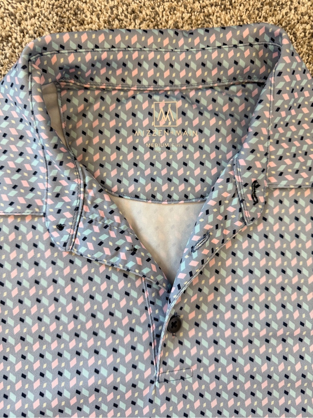 Mizzen+Main Men's Light Blue Geometric Polo Shirt